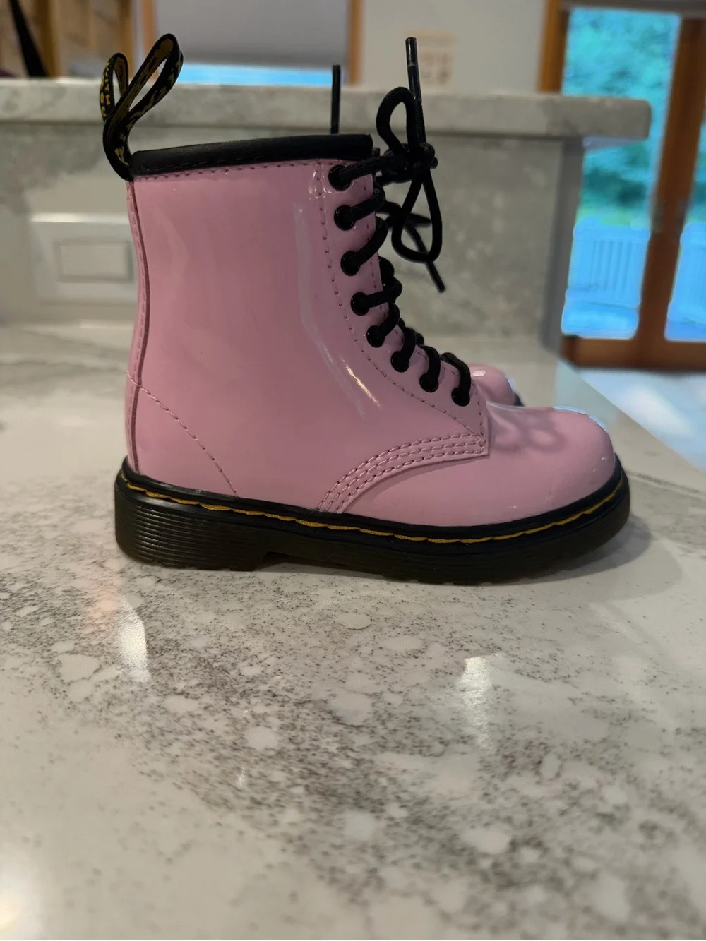 Dr. Martens Pink Gloss Patent Lace-Up Kids Boots